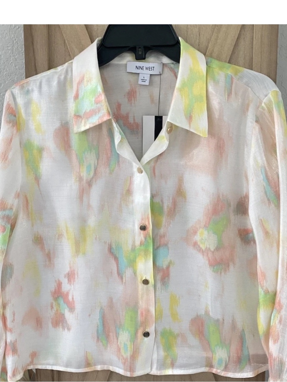 Shimmery Iridescent Cropped Blouse Large Waterfall Pastel New NWT Nine West